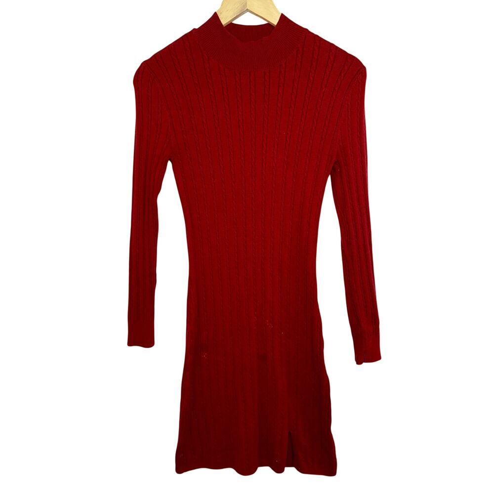 Abercrombie & Fitch Red Cable Knit Long Sleeve Sweater Mini Dress Womens Size XS